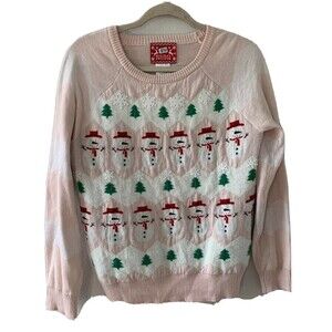 JEM Holiday Sweater Size Large Multicolor Frosty Christmas Tree Novelty Pullover